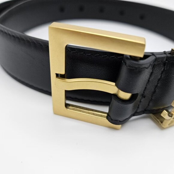 Saint Laurent YSL Cassandre Belt in Black Leather with Gold Hardware main image 4